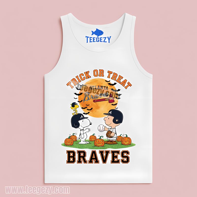 Atlanta Braves Charlie Brown Snoopy Trick Or Treat Graphic Tanktop Atlanta Braves Charlie Brown Snoopy Trick Or Treat Graphic Tanktop