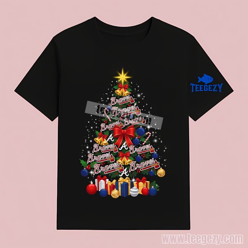 Atlanta Braves Christmas Tree Logo Adults T-Shirt Atlanta Braves Christmas Tree Logo Adults T-Shirt
