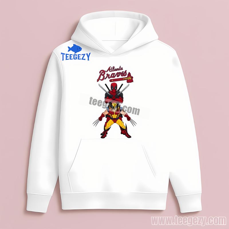 Atlanta Braves Deadpool Wolverine Superhero Graphic Hoodie Atlanta Braves Deadpool Wolverine Superhero Graphic Hoodie