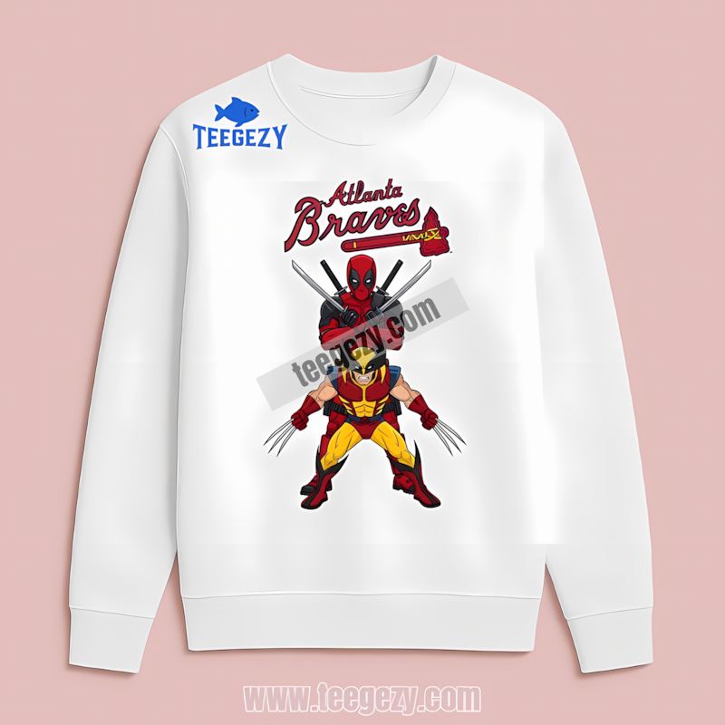 Atlanta Braves Deadpool Wolverine Superhero Graphic Long Sleeve Atlanta Braves Deadpool Wolverine Superhero Graphic Long Sleeve