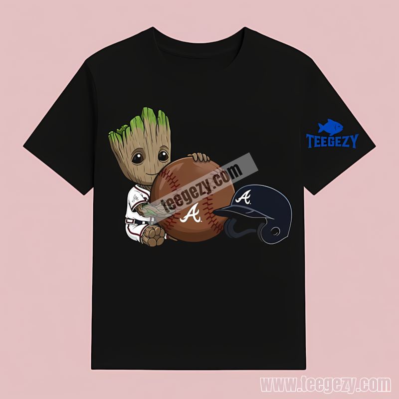 Atlanta Braves Groot Baseball Cartoon Regular T-Shirt Atlanta Braves Groot Baseball Cartoon Regular T-Shirt