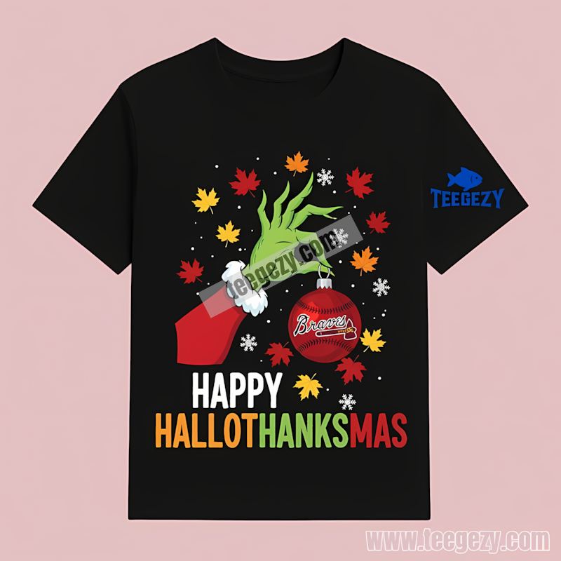 Atlanta Braves Happy Hallothanksmas Holiday Graphic T-Shirt Atlanta Braves Happy Hallothanksmas Holiday Graphic T-Shirt