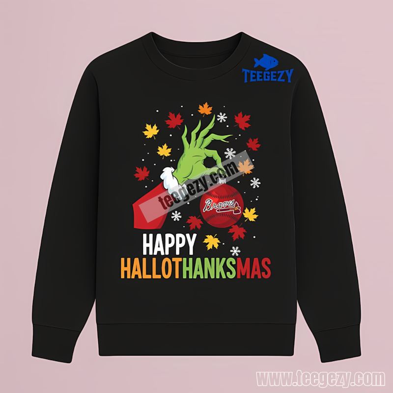 Atlanta Braves Happy Hallothanksmas Holiday Graphic Long Sleeve Atlanta Braves Happy Hallothanksmas Holiday Graphic Long Sleeve