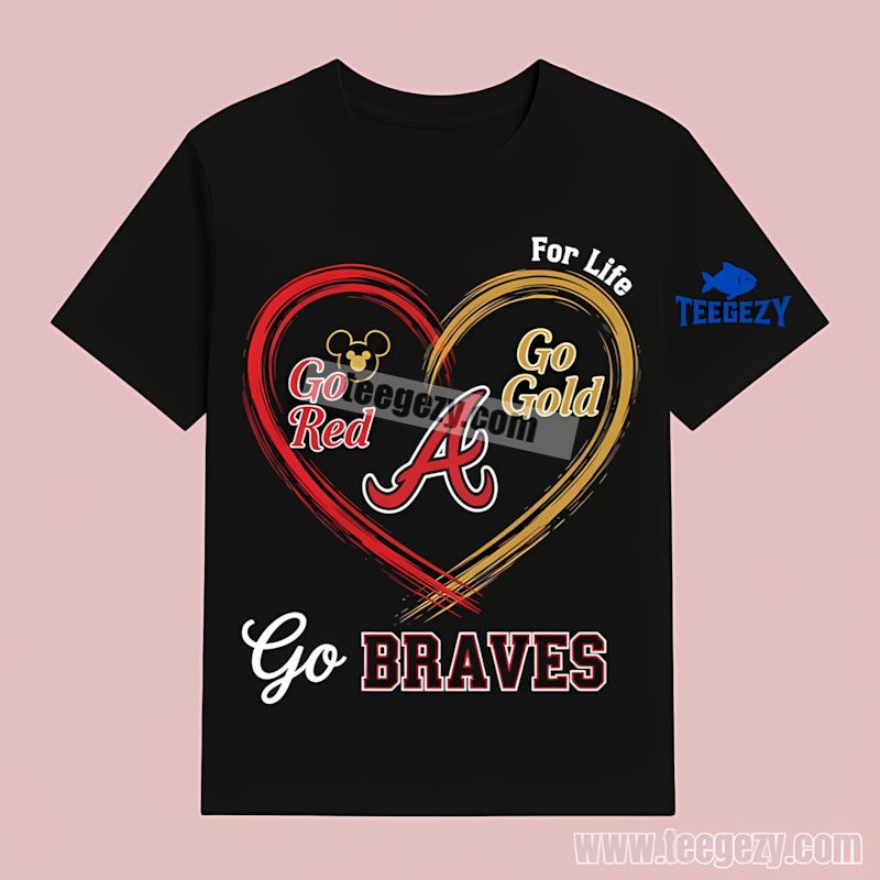 Atlanta Braves Heart Go Red Go Gold Cotton T-Shirt Atlanta Braves Heart Go Red Go Gold Cotton T-Shirt