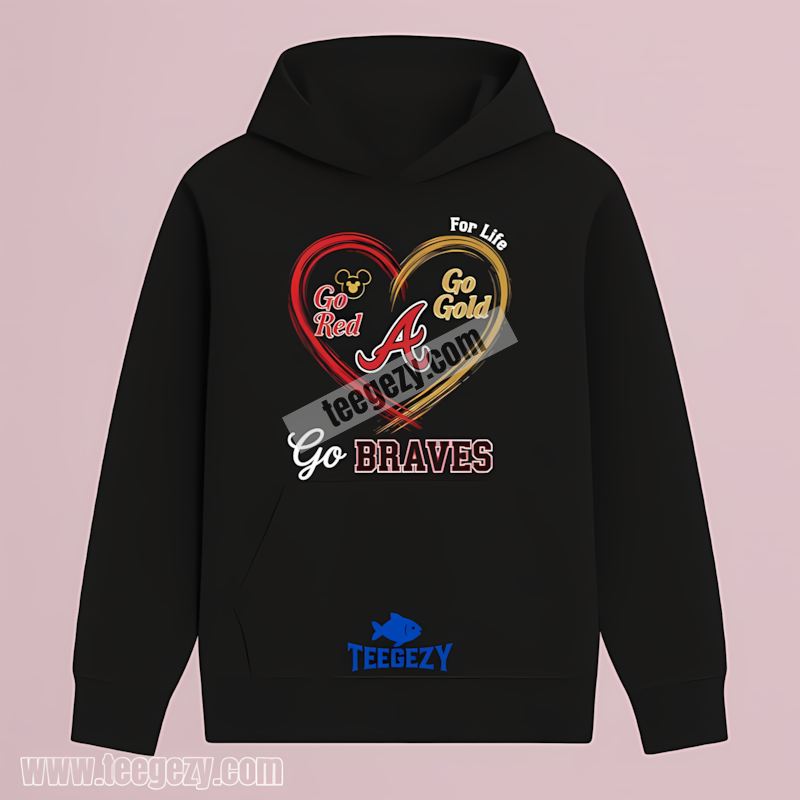 Atlanta Braves Heart Go Red Go Gold Cotton Hoodie Atlanta Braves Heart Go Red Go Gold Cotton Hoodie