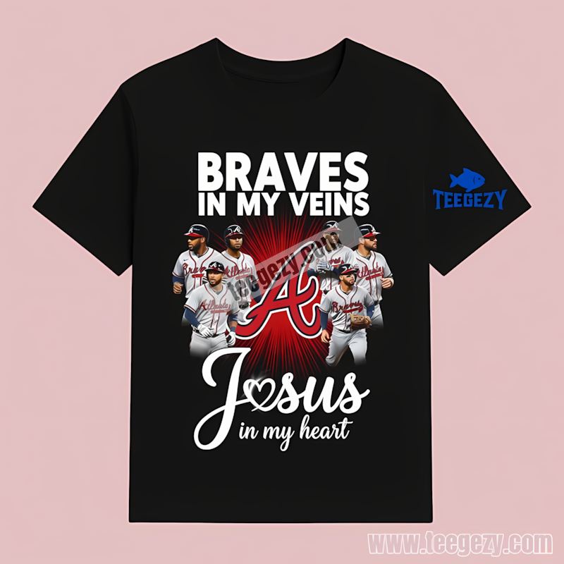 Atlanta Braves In My Veins Jesus Heart Graphic T-Shirt Atlanta Braves In My Veins Jesus Heart Graphic T-Shirt