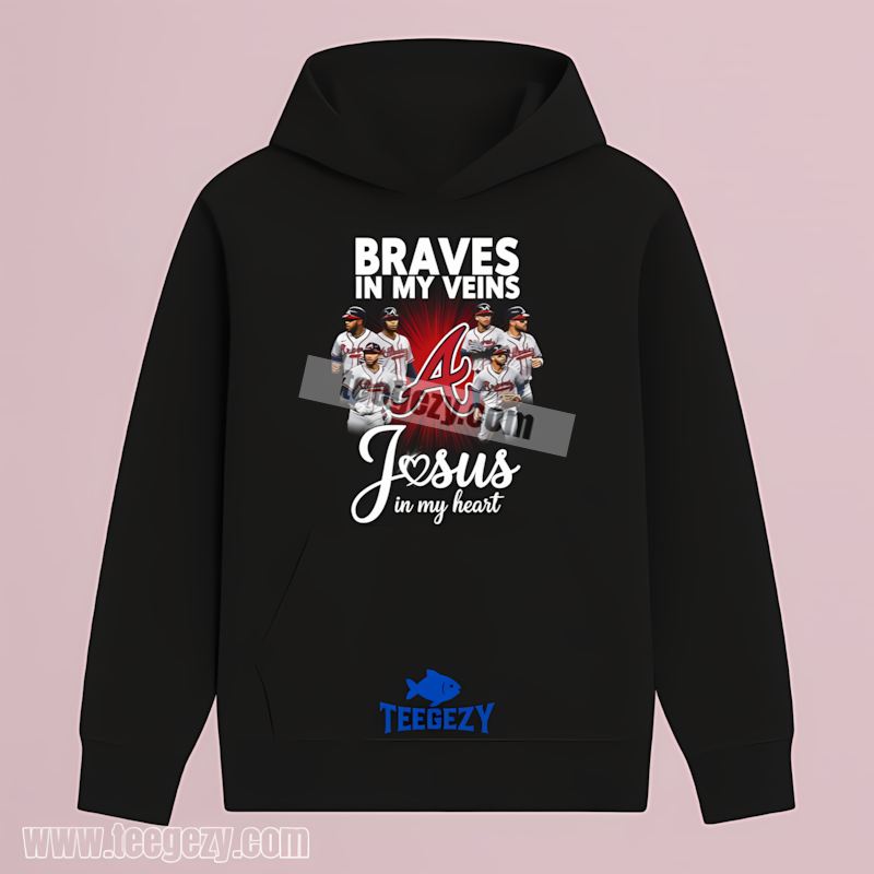 Atlanta Braves In My Veins Jesus Heart Graphic Hoodie Atlanta Braves In My Veins Jesus Heart Graphic Hoodie