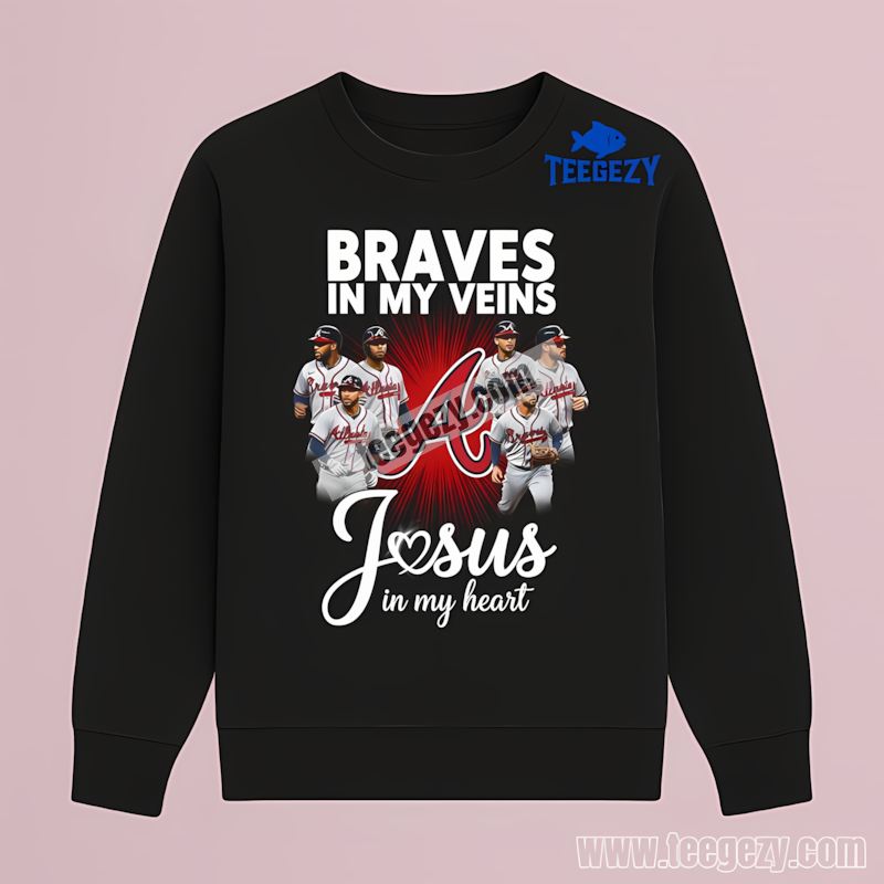 Atlanta Braves In My Veins Jesus Heart Graphic Long Sleeve Atlanta Braves In My Veins Jesus Heart Graphic Long Sleeve