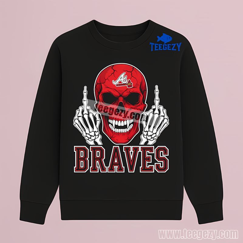 Atlanta Braves Skull Middle Finger Rebel Classic Long Sleeve Atlanta Braves Skull Middle Finger Rebel Classic Long Sleeve
