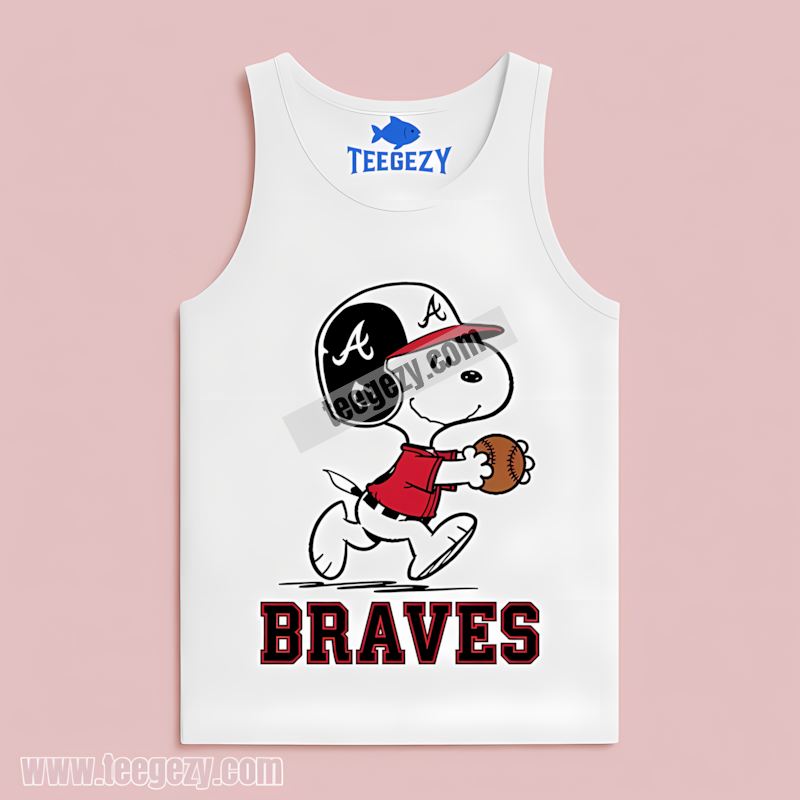 Atlanta Braves Snoopy Baseball Running Cartoon Tanktop Atlanta Braves Snoopy Baseball Running Cartoon Tanktop