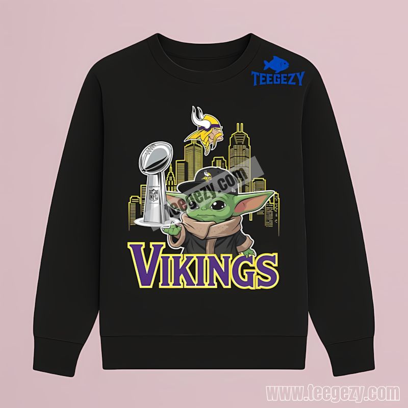 Baby Yoda Holding Super Bowl Cup Minnesota Vikings Long Sleeve Baby Yoda Holding Super Bowl Cup Minnesota Vikings Long Sleeve