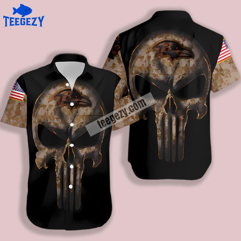 Baltimore Ravens Skull America Black Funky Hawaiian Shirt Baltimore Ravens Skull America Black Funky Hawaiian Shirt