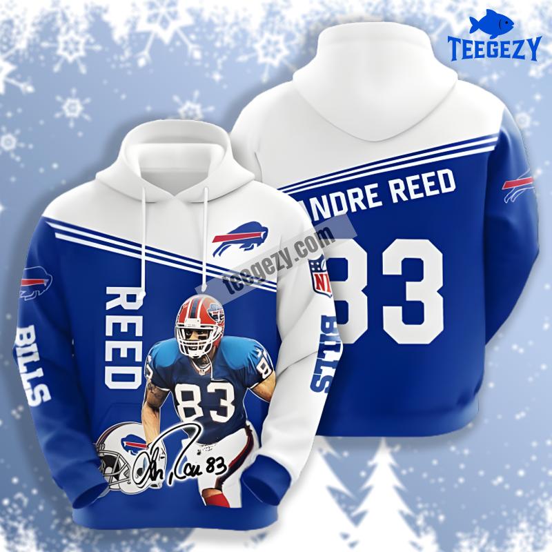 Buffalo Bills Andre Reed Blue White 3D Pullover Hoodie Buffalo Bills Andre Reed Blue White 3D Pullover Hoodie