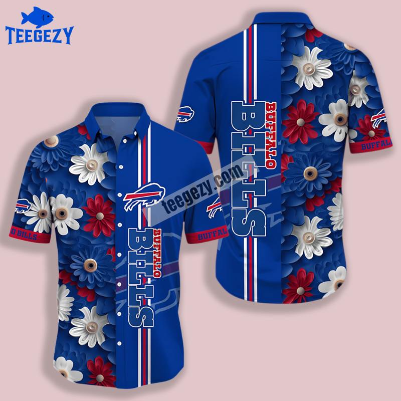 Buffalo Bills Daisy Flowers Blue Hawaiian Button Down Shirt Buffalo Bills Daisy Flowers Blue Hawaiian Button Down Shirt