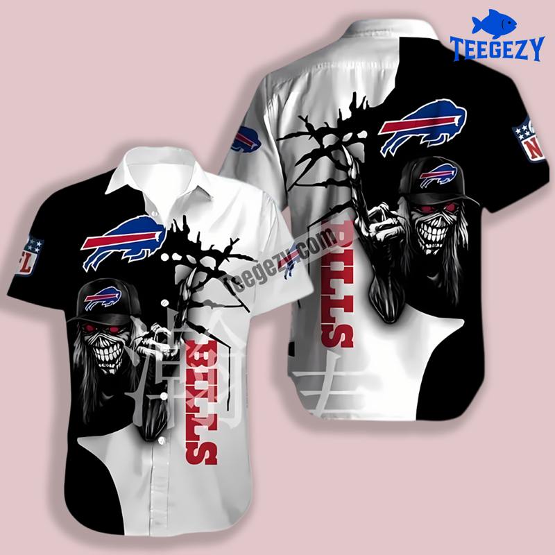 Buffalo Bills Iron Maiden White Formal Hawaiian Shirt Buffalo Bills Iron Maiden White Formal Hawaiian Shirt