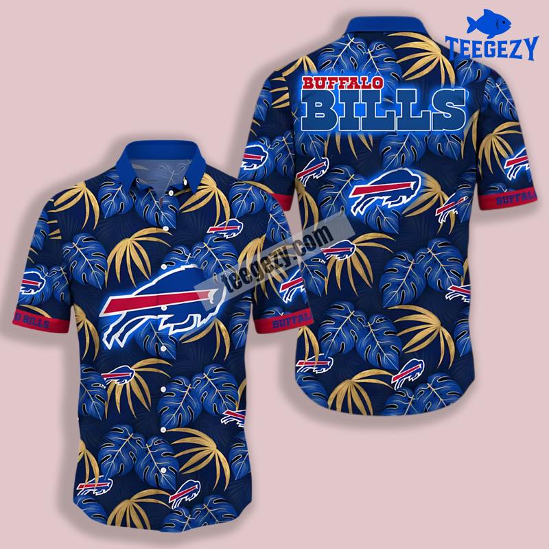 Buffalo Bills Monstera And Palm Leaves Blue Hawaiian Button Up Shirt Buffalo Bills Monstera And Palm Leaves Blue Hawaiian Button Up Shirt
