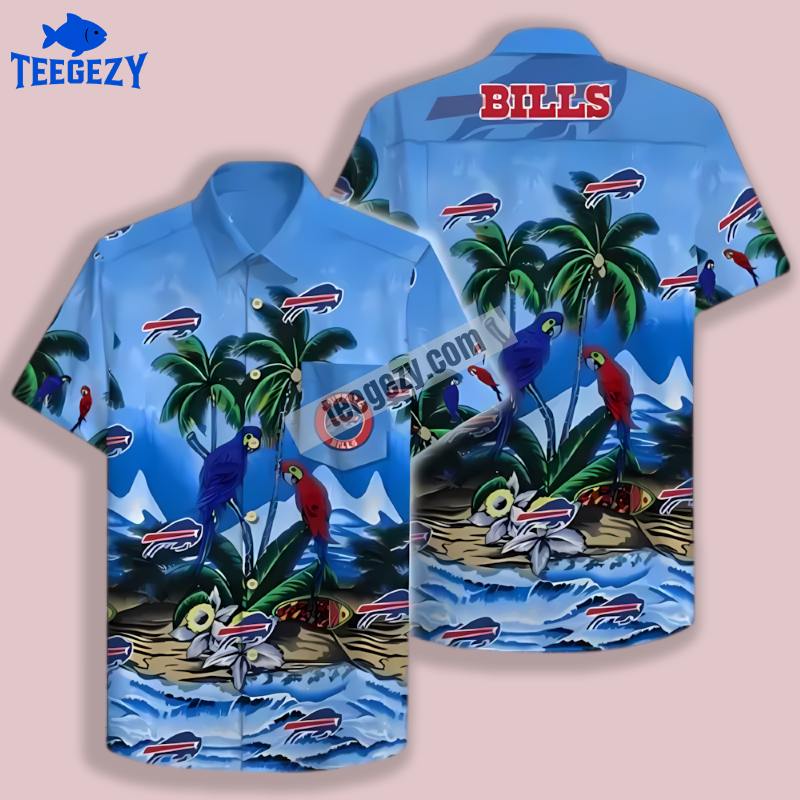 Buffalo Bills Parrot Island Blue Hawaiian Button Up Shirt Buffalo Bills Parrot Island Blue Hawaiian Button Up Shirt