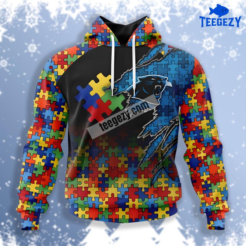 Carolina Panthers Autism Awareness Black 3D Art Hoodie Carolina Panthers Autism Awareness Black 3D Art Hoodie