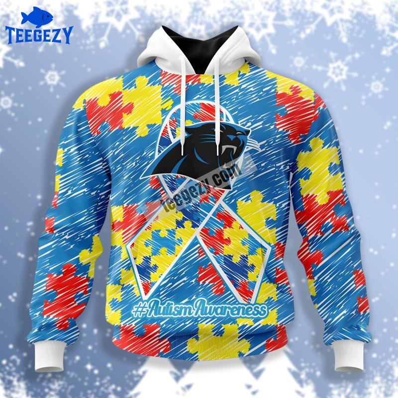 Carolina Panthers Autism Awareness Puzzle Ribbon Blue 3D Mens Hoodie Carolina Panthers Autism Awareness Puzzle Ribbon Blue 3D Mens Hoodie