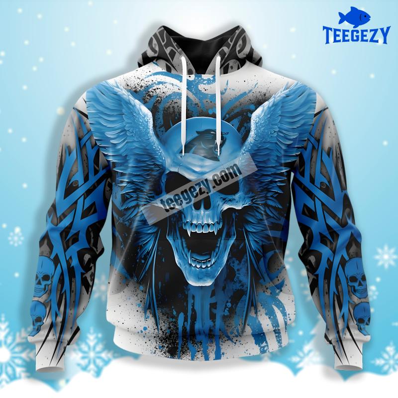 Carolina Panthers Eagle Skull Blue Black 3D Hoodie Zipper Carolina Panthers Eagle Skull Blue Black 3D Hoodie Zipper