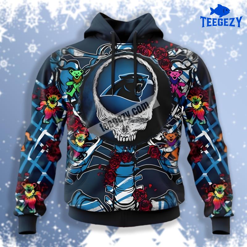 Carolina Panthers Grateful Dead Blue 3D Pattern Hoodie Carolina Panthers Grateful Dead Blue 3D Pattern Hoodie
