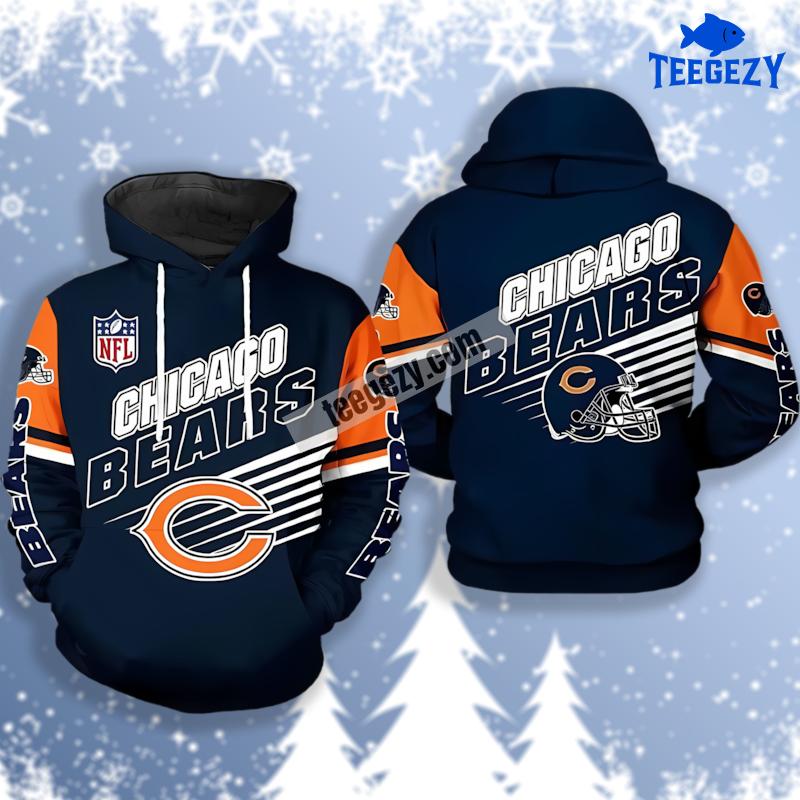 Chicago Bears Blue Orange 3D Hoodie Men Chicago Bears Blue Orange 3D Hoodie Men