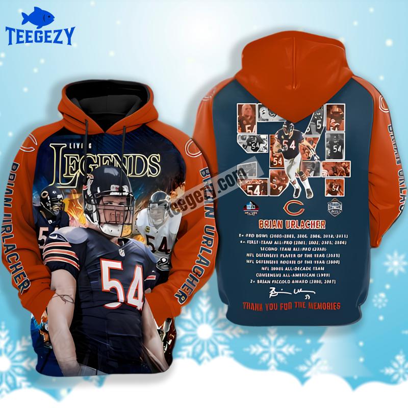 Chicago Bears Brian Urlacher Orange Blue 3D Hoodie Zipper Chicago Bears Brian Urlacher Orange Blue 3D Hoodie Zipper