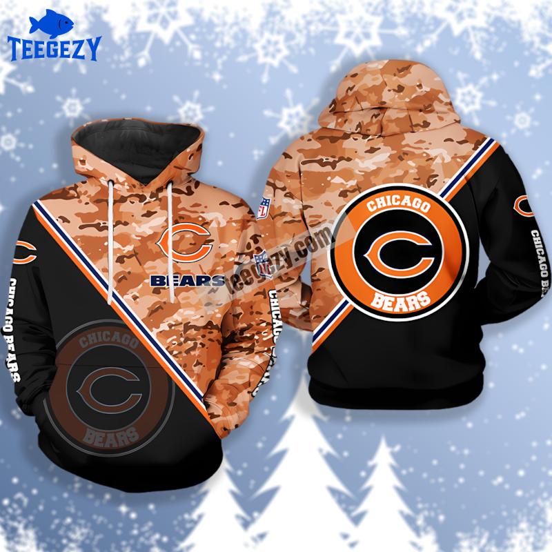 Chicago Bears Camo Black Brown 3D Zip Up Hoodie Chicago Bears Camo Black Brown 3D Zip Up Hoodie