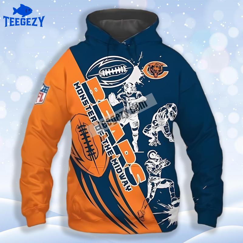 Chicago Bears Down 3D Puff Print Hoodie Black Orange Chicago Bears Down 3D Puff Print Hoodie Black Orange