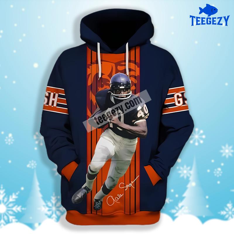 Chicago Bears Gale Sayers Blue Orange 3D Hoodie Zipper Chicago Bears Gale Sayers Blue Orange 3D Hoodie Zipper