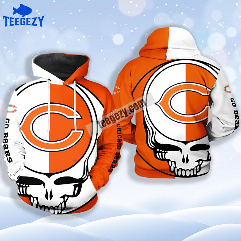 Chicago Bears Grateful Dead Orange White 3D Unisex Hoodie Chicago Bears Grateful Dead Orange White 3D Unisex Hoodie