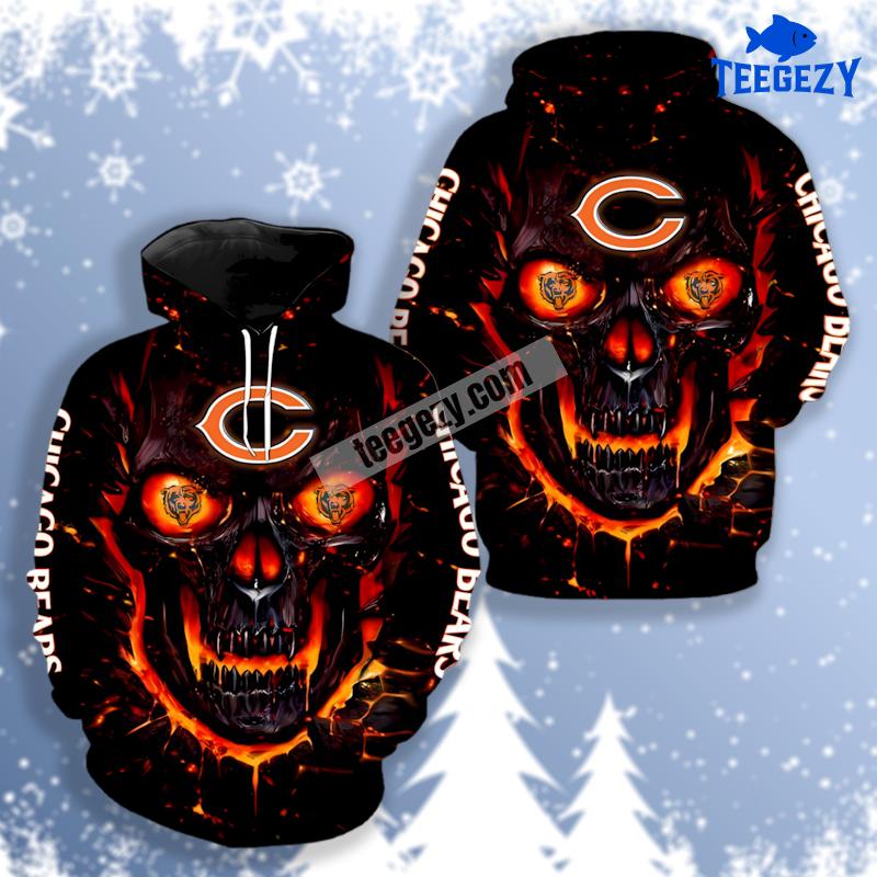 Chicago Bears Skull Full Black Orange 3D Graphic Hoodie Chicago Bears Skull Full Black Orange 3D Graphic Hoodie