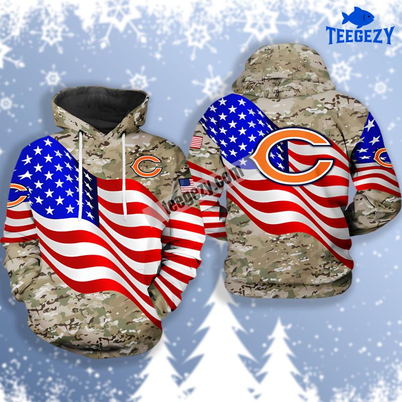 Chicago Bears Us Flag Camo Veteran Grey 3D Art Hoodie Chicago Bears Us Flag Camo Veteran Grey 3D Art Hoodie