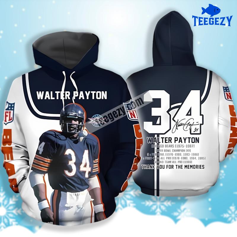 Chicago Bears Walter Payton White Blue 3D Graphic Hoodie Chicago Bears Walter Payton White Blue 3D Graphic Hoodie