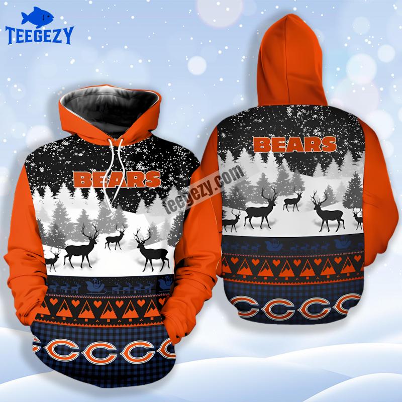 Chicago Bears Winter Snow Orange Black 3D Pattern Hoodie Chicago Bears Winter Snow Orange Black 3D Pattern Hoodie