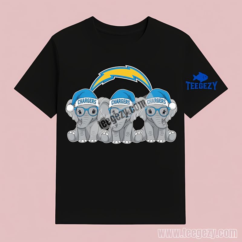 Christmas Elephants With Los Angeles Chargers Adults T-Shirt Christmas Elephants With Los Angeles Chargers Adults T-Shirt