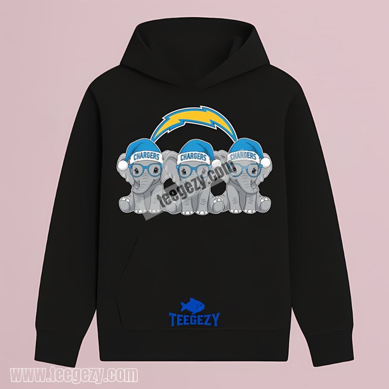 Christmas Elephants With Los Angeles Chargers Adults Hoodie Christmas Elephants With Los Angeles Chargers Adults Hoodie