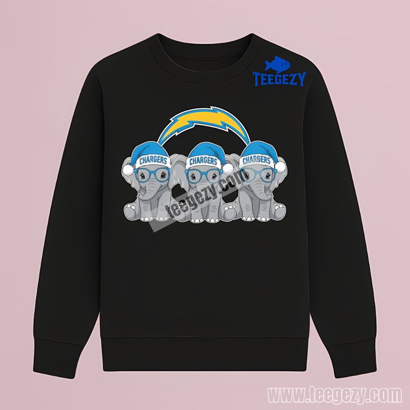 Christmas Elephants With Los Angeles Chargers Adults Long Sleeve Christmas Elephants With Los Angeles Chargers Adults Long Sleeve