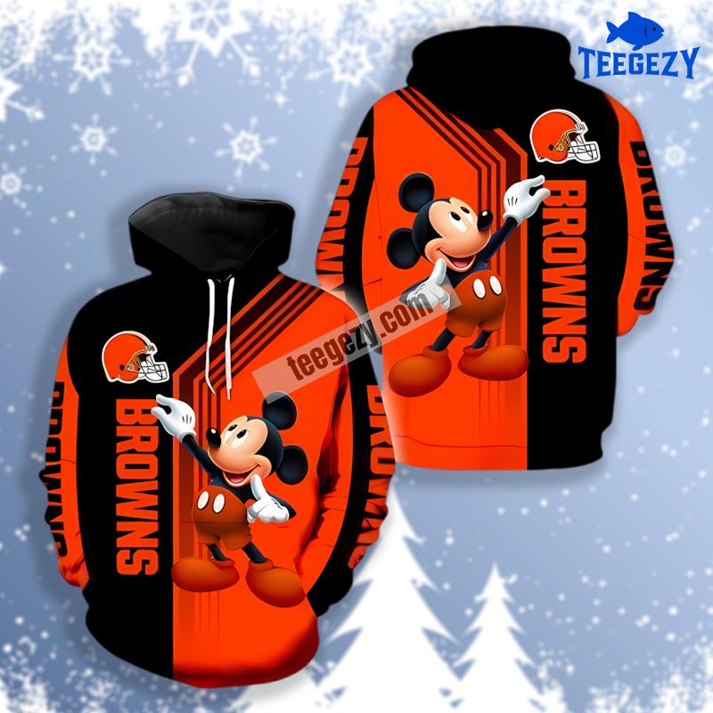 Cleveland Browns And Mickey Image 3D Mens Hoodie Orange