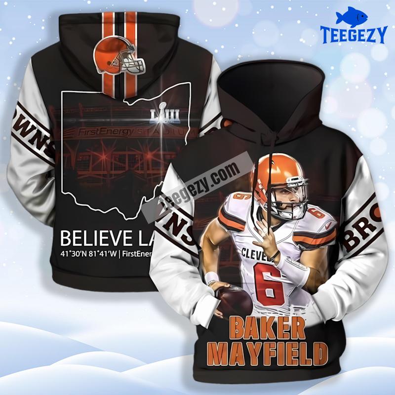 Cleveland Browns Baker Mayfield 3D Youth Hoodie Black White