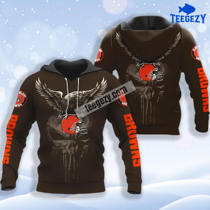 Cleveland Browns Eagle Skull Brown 3D Art Hoodie Cleveland Browns Eagle Skull Brown 3D Art Hoodie