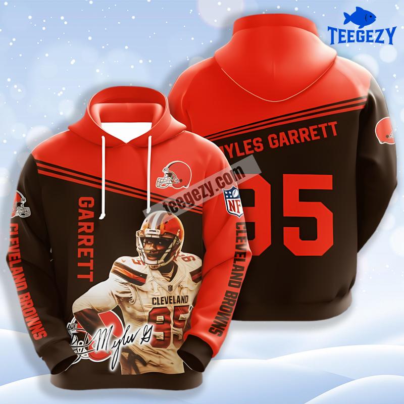 Cleveland Browns Myles Garrett Black Orange 3D Pullover Hoodie Cleveland Browns Myles Garrett Black Orange 3D Pullover Hoodie