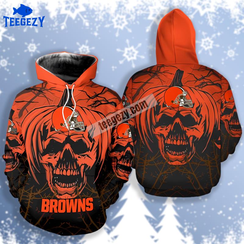 Cleveland Browns Pumpkin Skull Orange Black 3D Art Hoodie Cleveland Browns Pumpkin Skull Orange Black 3D Art Hoodie