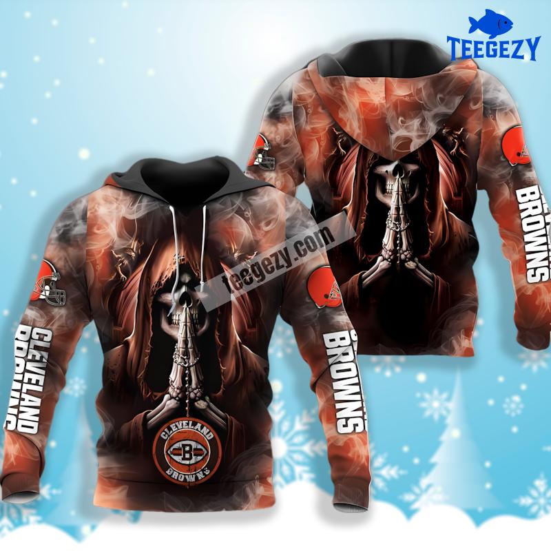 Cleveland Browns Skull Black Orange 3D Art Hoodie Cleveland Browns Skull Black Orange 3D Art Hoodie