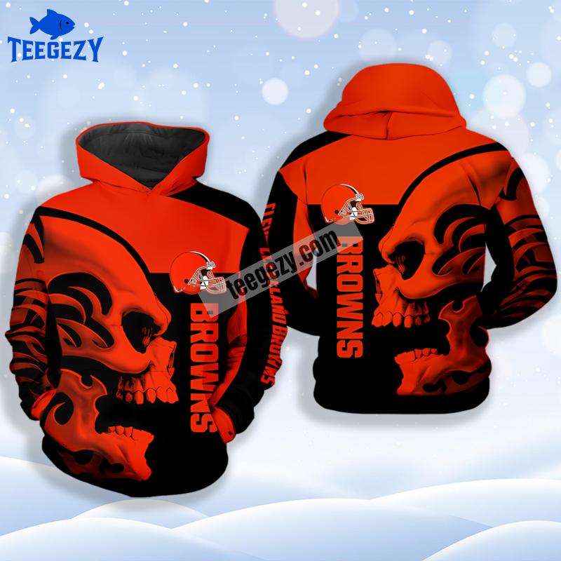 Cleveland Browns Skull Orange Black 3D Hoodie Jacket Cleveland Browns Skull Orange Black 3D Hoodie Jacket