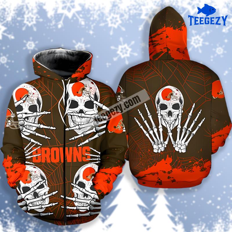 Cleveland Browns With Skull And Skeleton Hands 3D Design Hoodie Cleveland Browns With Skull And Skeleton Hands 3D Design Hoodie