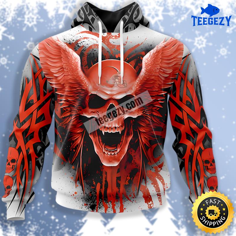 Cleveland Browns With Winged Skull Orange 3D Print Hoodie Cleveland Browns With Winged Skull Orange 3D Print Hoodie