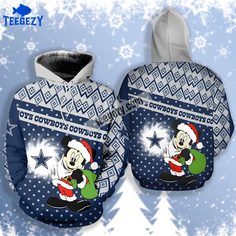Dallas Cowboys Mickey Mouse Christmas Blue White 3D Graphic Hoodie Dallas Cowboys Mickey Mouse Christmas Blue White 3D Graphic Hoodie