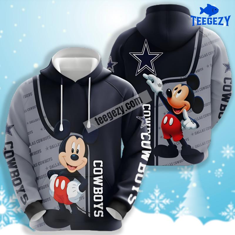 Dallas Cowboys Mickey Mouse Grey Blue 3D Zip Up Hoodie Dallas Cowboys Mickey Mouse Grey Blue 3D Zip Up Hoodie