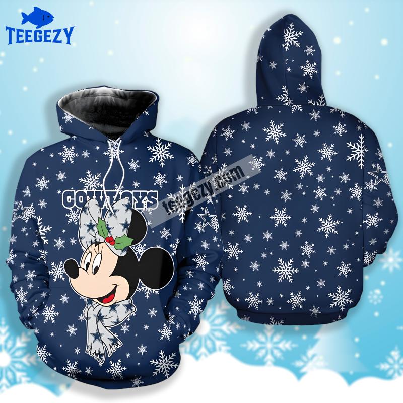 Dallas Cowboys Minnie Mouse Snowflakes Blue White 3D Hoodie For Sale Dallas Cowboys Minnie Mouse Snowflakes Blue White 3D Hoodie For Sale